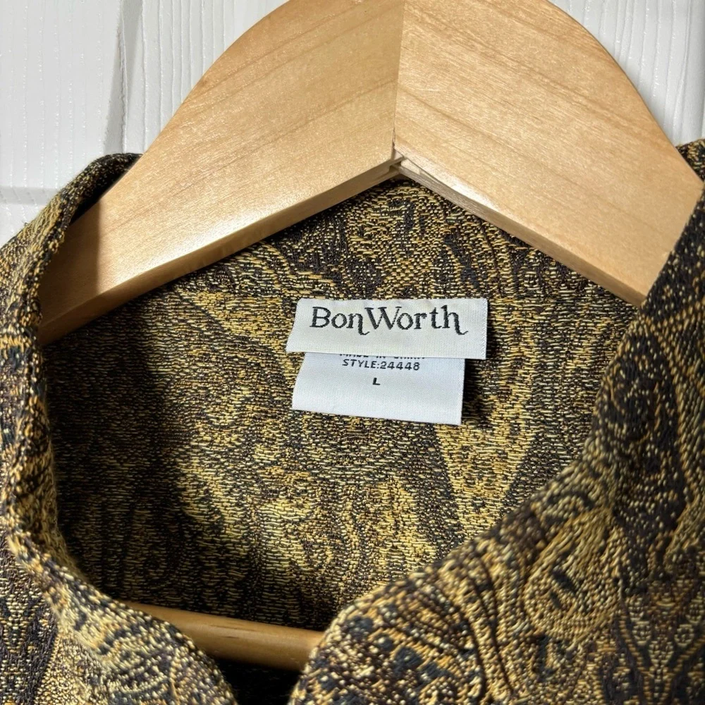 BonWorth Tapestry Jacket Women's Large Full Zipper Brown Paisley Jacquard Granny